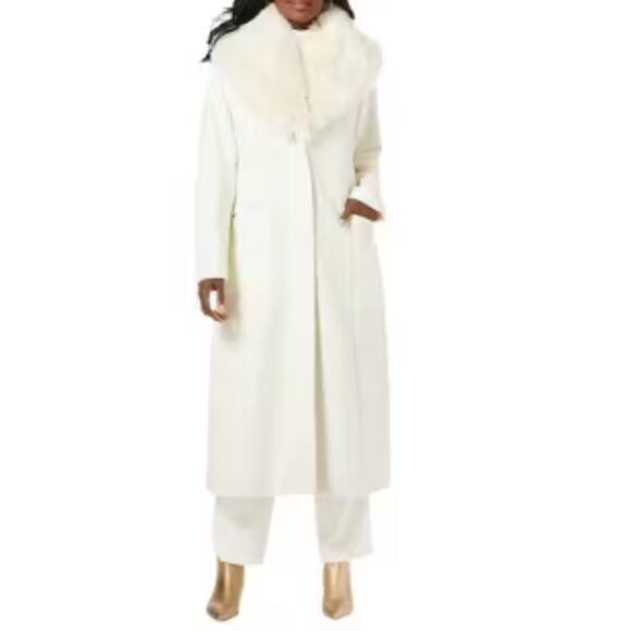 Jessica London Long Wool-Blend Faux Fur Ivory Coat Size 16W NWT Retail: $349